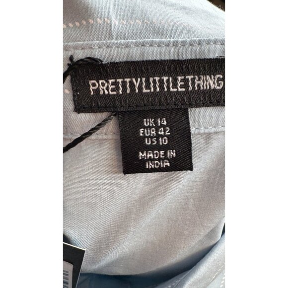 NWT PrettyLittleThing Size 10 Poplin Blue Pinstripe Pocket Detail Cropped Shirt - Picture 7 of 13
